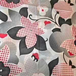 Wonderful Mod Floral and Geometric, Red White Black Fabric, Over 2 Yards!